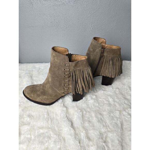 Sofft Winters Havana Brown Ankle Bootie Western Fringe Suede Leather 8 Boho - Picture 2 of 8